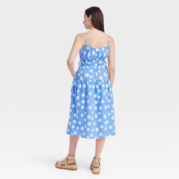 Universal Thread Cinched Waist Blue Floral Sun Dress Size Medium - Picture 4 of 14